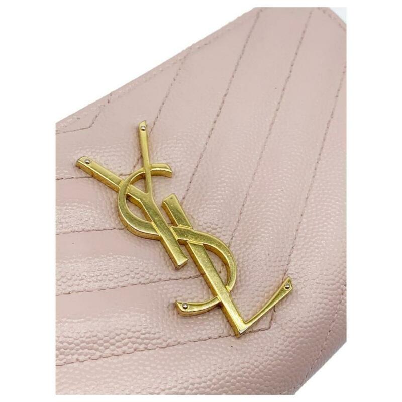 Saint Laurent Pink Grain De Poudre Matelasse Chevron Monogram Zip Around Pale