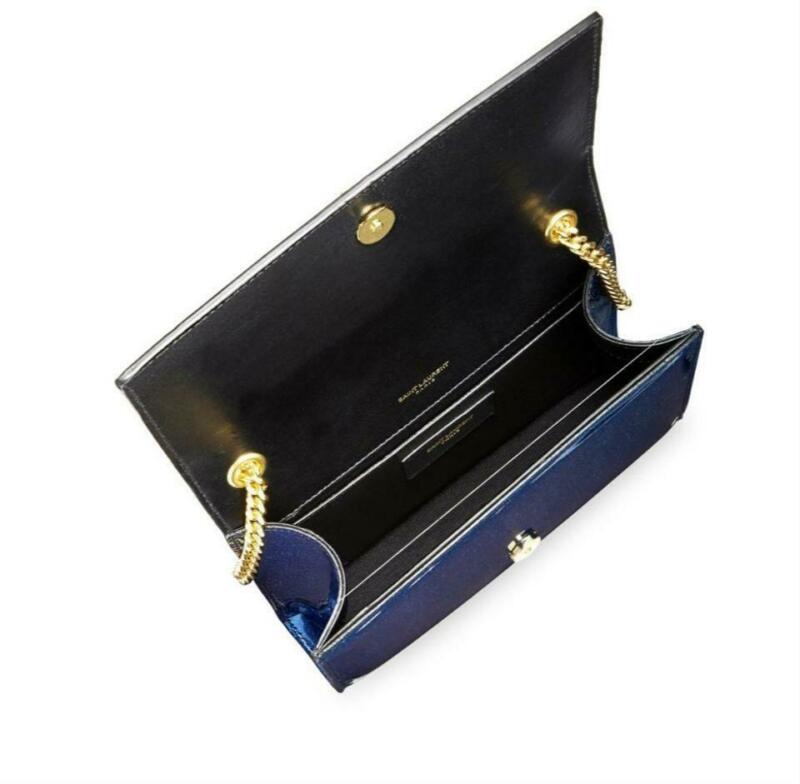 Saint Laurent Monogram Kate Shoulder Small Glitter Blue Patent Leather Crossbody