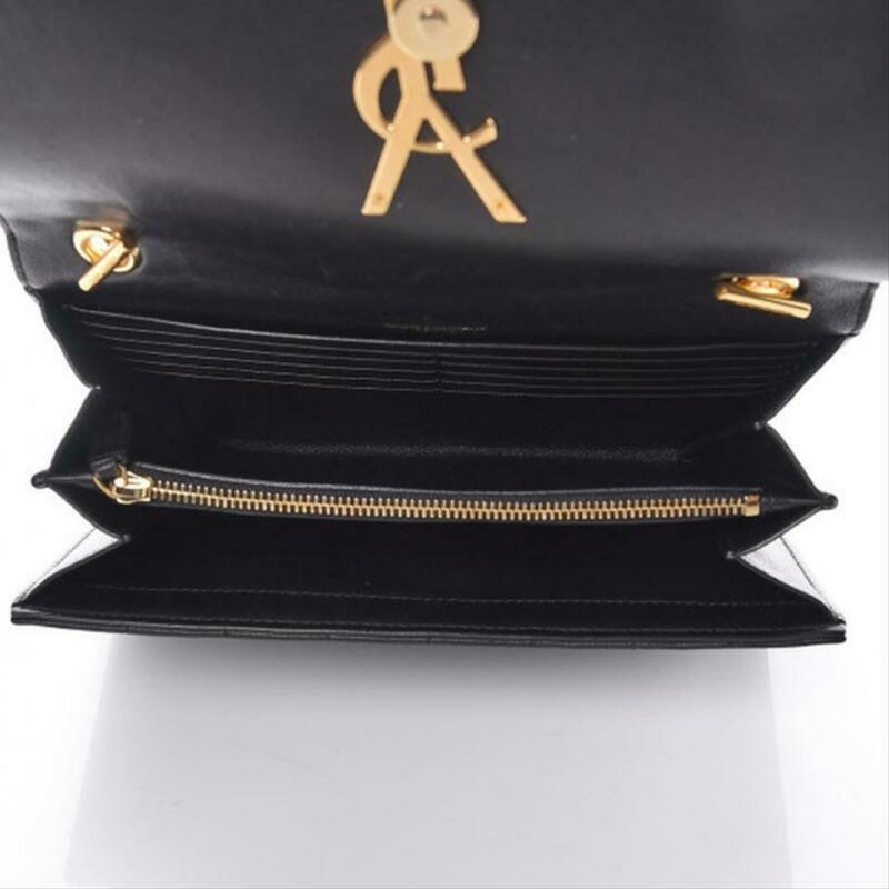 Saint Laurent Chain Wallet Vicky Monogram Black Leather Shoulder Bag