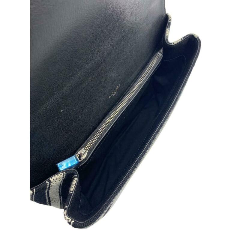 Saint Laurent Monogram College Large Striped Flap-top Black Canvas Shoulder Bag