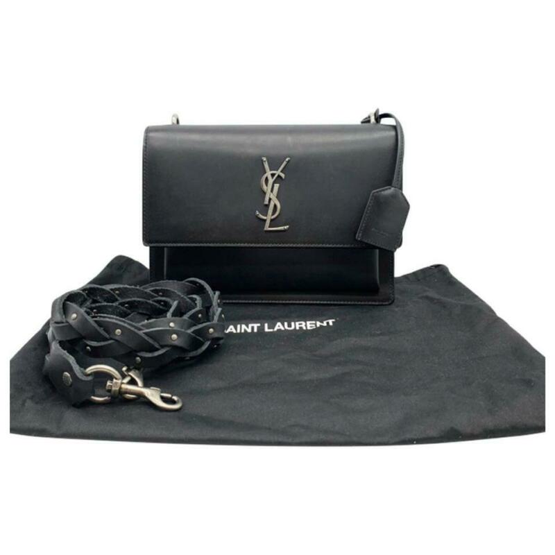 Saint Laurent Monogram Sunset Medium Braided Strap Black Leather Shoulder Bag