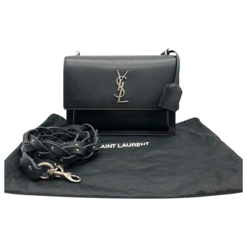 Saint Laurent Monogram Sunset Medium Braided Strap Black Leather Shoul -  MyDesignerly