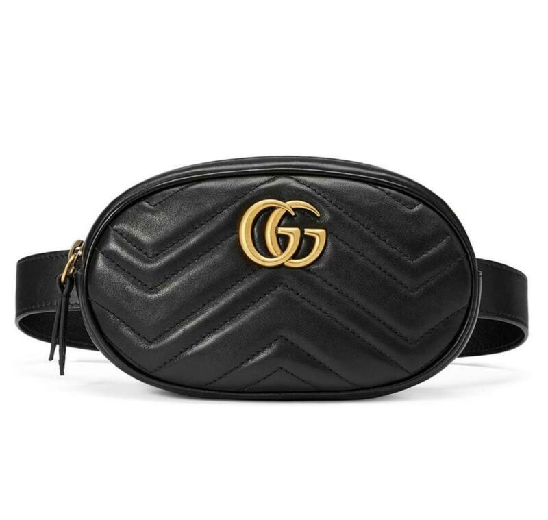 Gucci Black Leather GG Logo Men's / Women's Fanny Pack Waist Bag