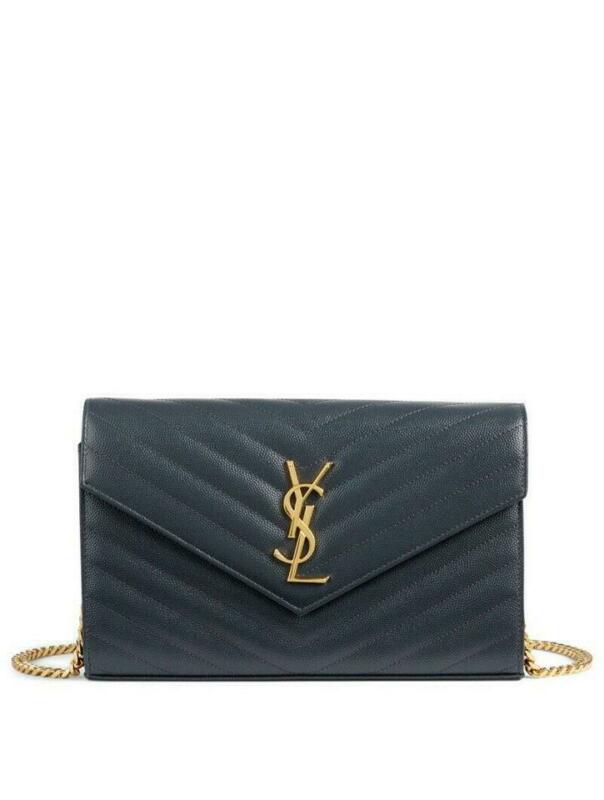 Saint Laurent Chain Wallet Medium Deep Marine Blue Leather Cross Body Bag