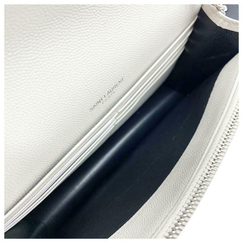 Saint Laurent Chain Wallet Classic Monogramme Envelope White Leather Cross Body
