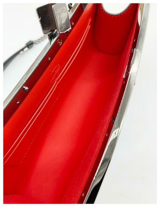 Christian Louboutin Clutch Palmette Calfskin Frame Chain Black Leather Shoulder