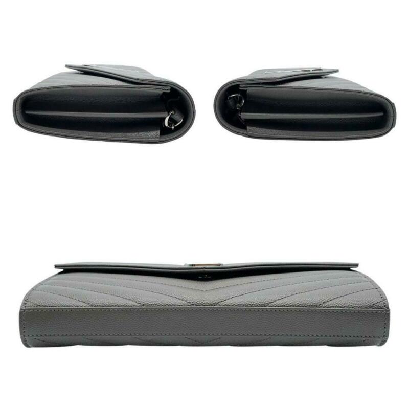 Saint Laurent Monogram Envelope Chain Wallet Medium Grey Leather Cross Body Bag