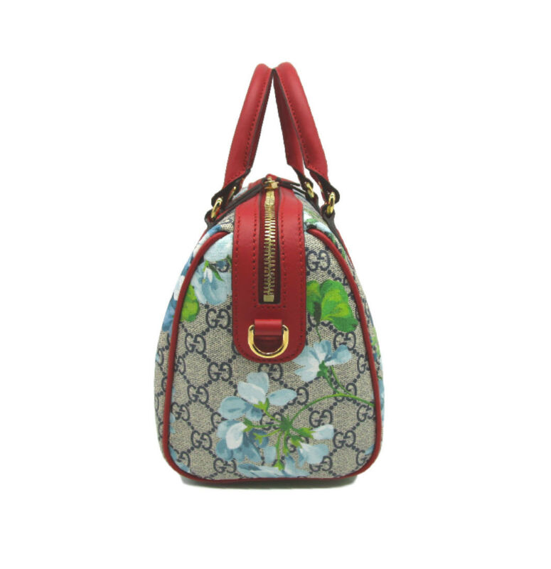 Gucci Boston Small Blooms Top Handle Signature Blue Gg Coated Canvas Satchel
