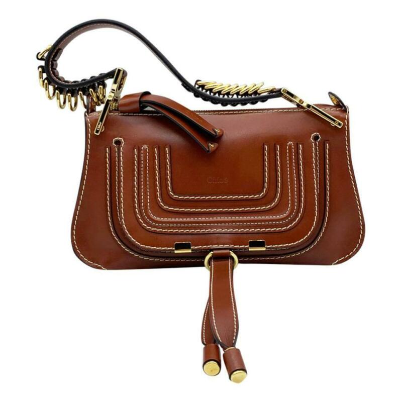 Chloé Marcie Mini Lizard Embossed Satchel Brown Leather Shoulder Bag