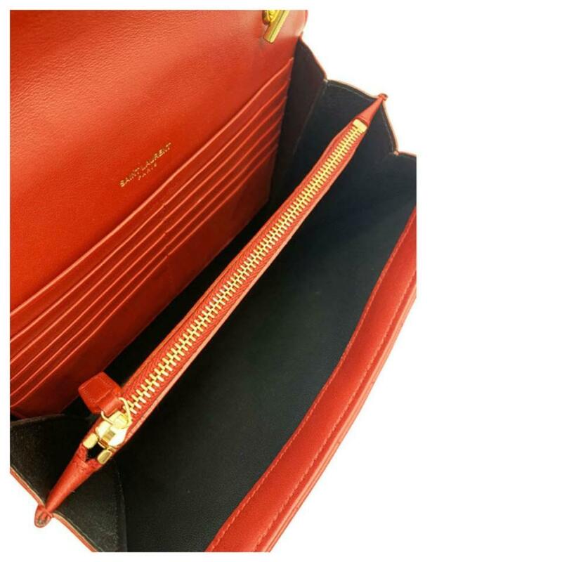 Saint Laurent Chain Wallet Vicky Lambskin Matelasse Rouge Eros Red Leather