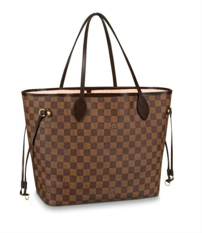 Louis Vuitton Neverfull 2019 Mm Damier Ebene Rose Ballerine Brown Coated Canvas