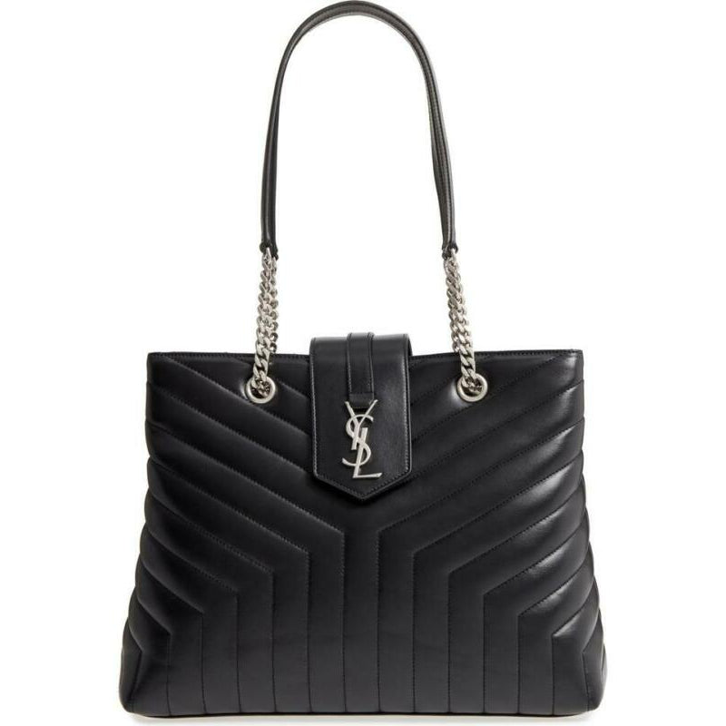 Saint Laurent Monogram Loulou Large Matelassé Shopper Black Leather Tote