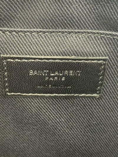 Saint Laurent Monogram Camera Raffia Canvas Lou Black Leather Cross Body Bag