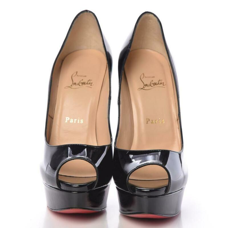 Christian Louboutin Black Patent Calfskin Lady 150 Peep Toe Platform Pumps