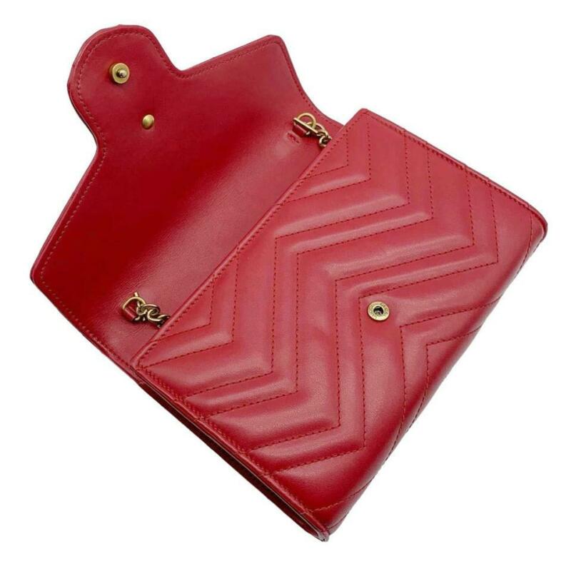 Gucci Chain Wallet Marmont Calfskin Matelasse Gg Red Leather Cross Body Bag