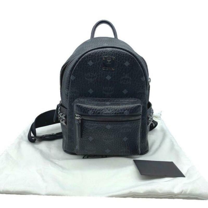 MCM Mini Black Coated Canvas Backpack