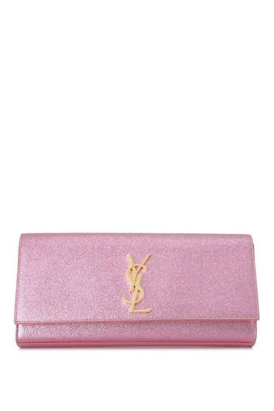 Saint Laurent Monogram Kate Cassandre Pink Leather Clutch