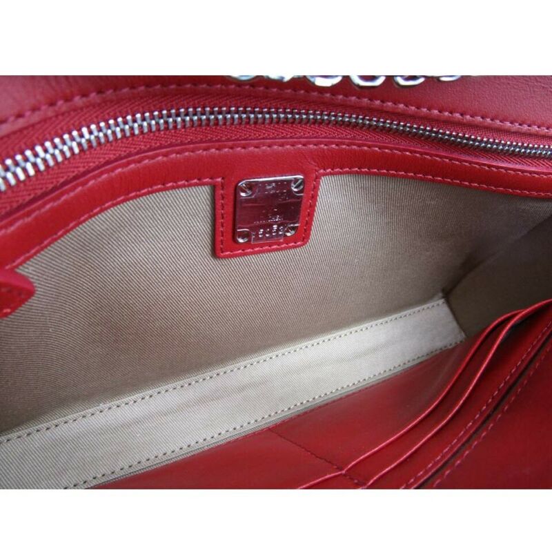 MCM Millie Visetos Wallet On A Chain Red Coated Canvas Cross Body Bag