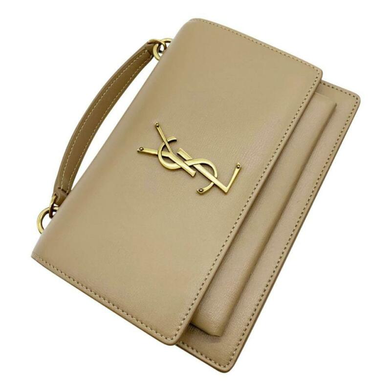 Saint Laurent Wallet on Chain Sunset Ysl Monogram Beige Leather Shoulder Bag