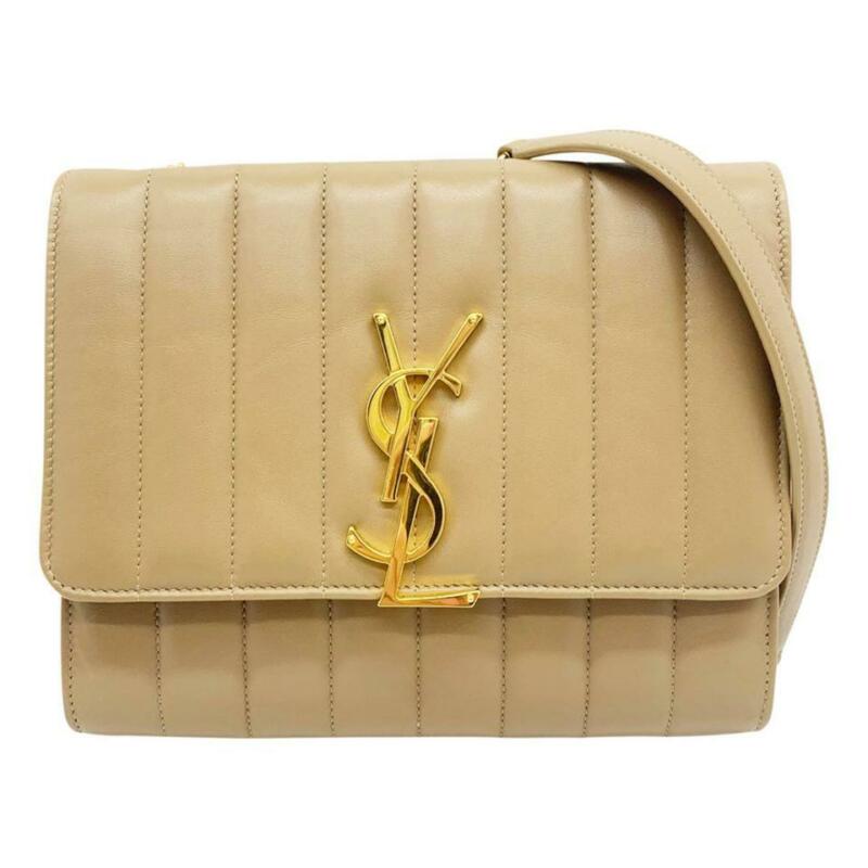Saint Laurent Vicky Small Wallet On A Chain Monogram Beige Leather Shoulder Bag