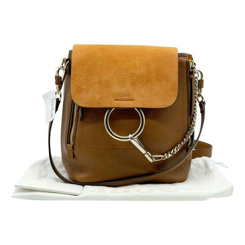Chloé Faye Small Suede and Tobacco Brown Leather Backpack