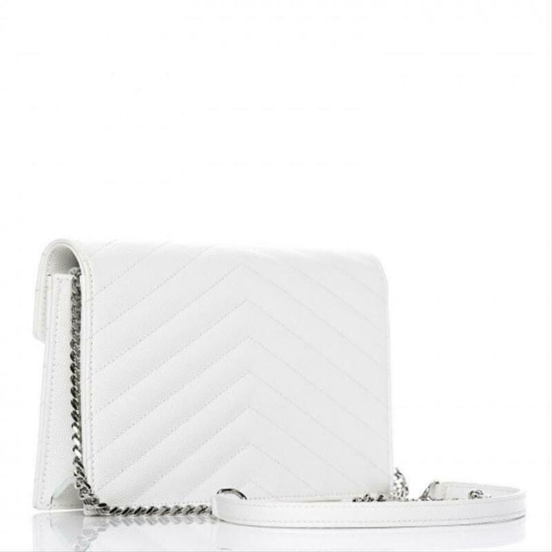 Saint Laurent Wallet Monogram Envelope Grain De Poudre Matelasse Chevron Chain