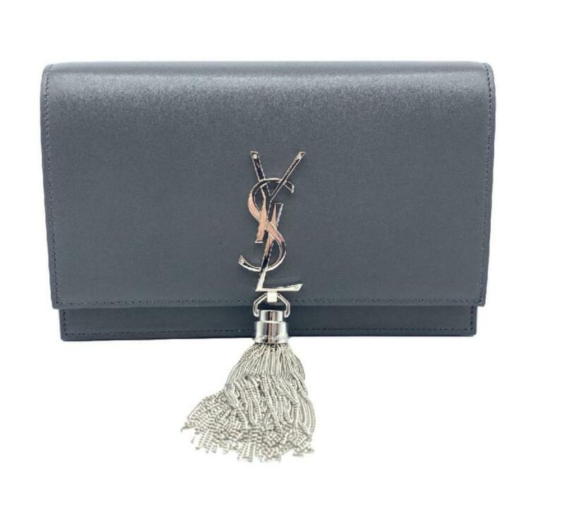 Saint Laurent Monogram Kate Chain Wallet Monogram Tassel Graphite Grey Leather