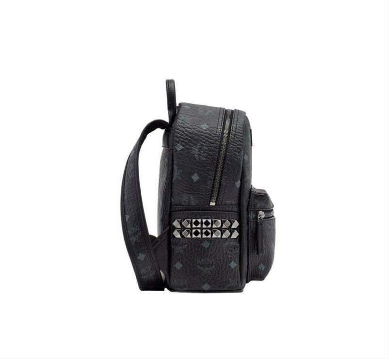 MCM Mini Black Coated Canvas Backpack