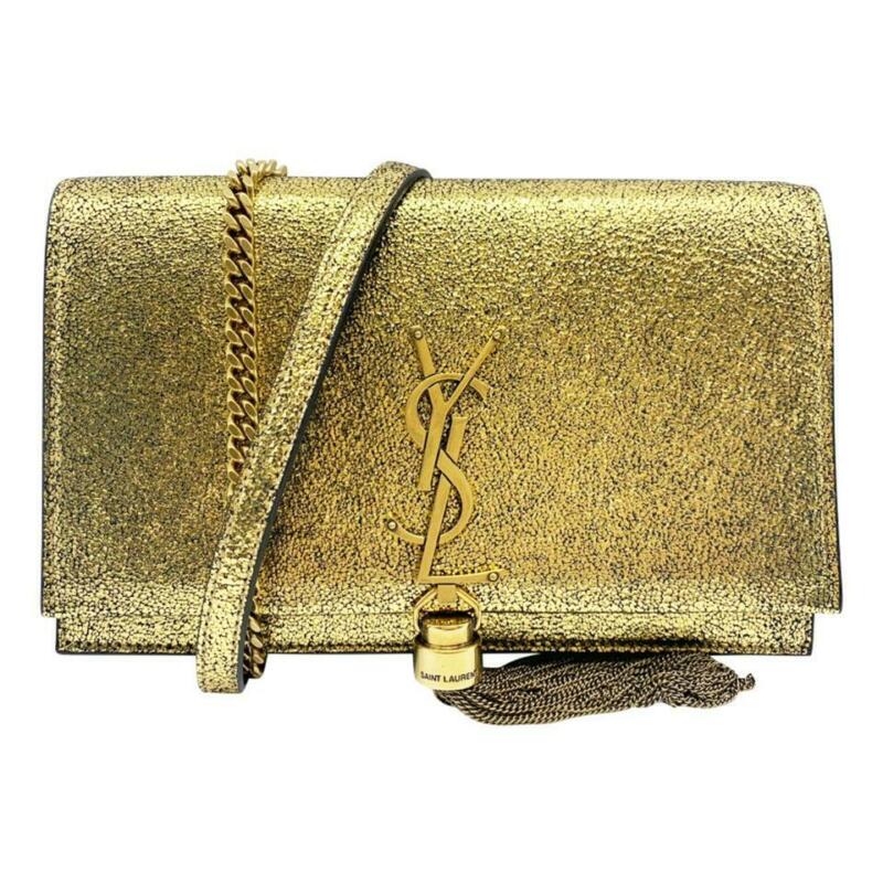 Saint Laurent Monogram Kate Tassel Monogram Metallic Gold Leather Cross Body Bag