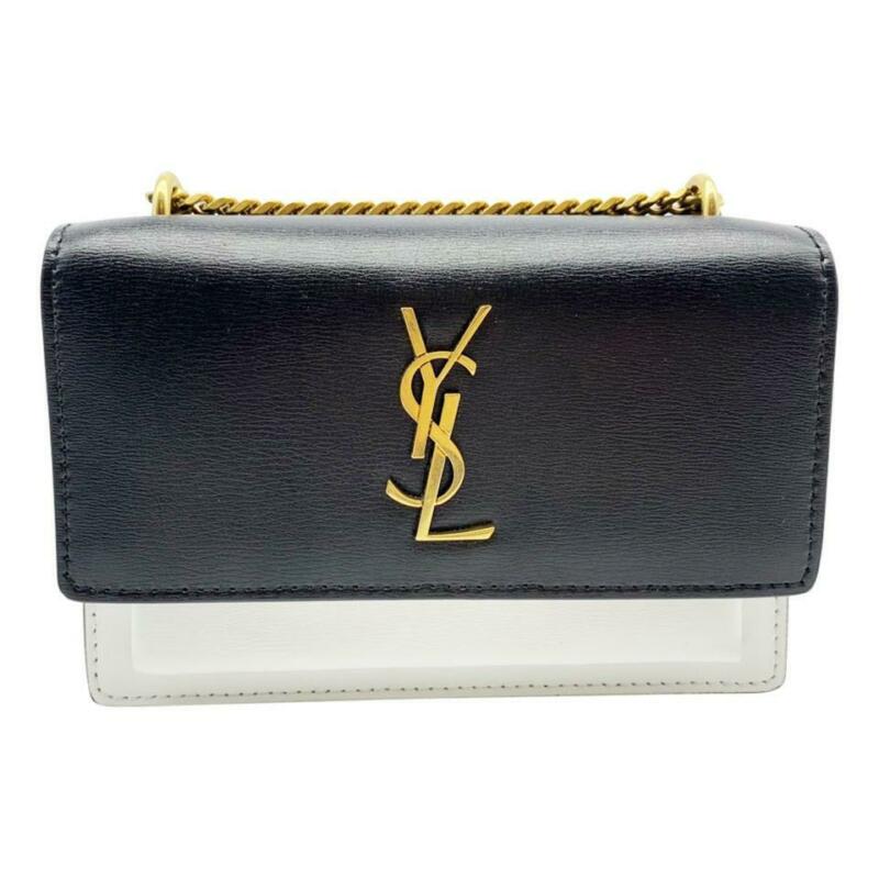 Saint Laurent Monogram Sunset Mini White Chain Black Leather Cross Body Bag