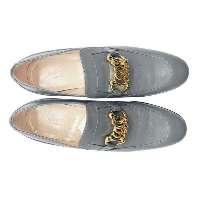 Gucci Grey Ebal Chain Loafer Pump Mules/Slides