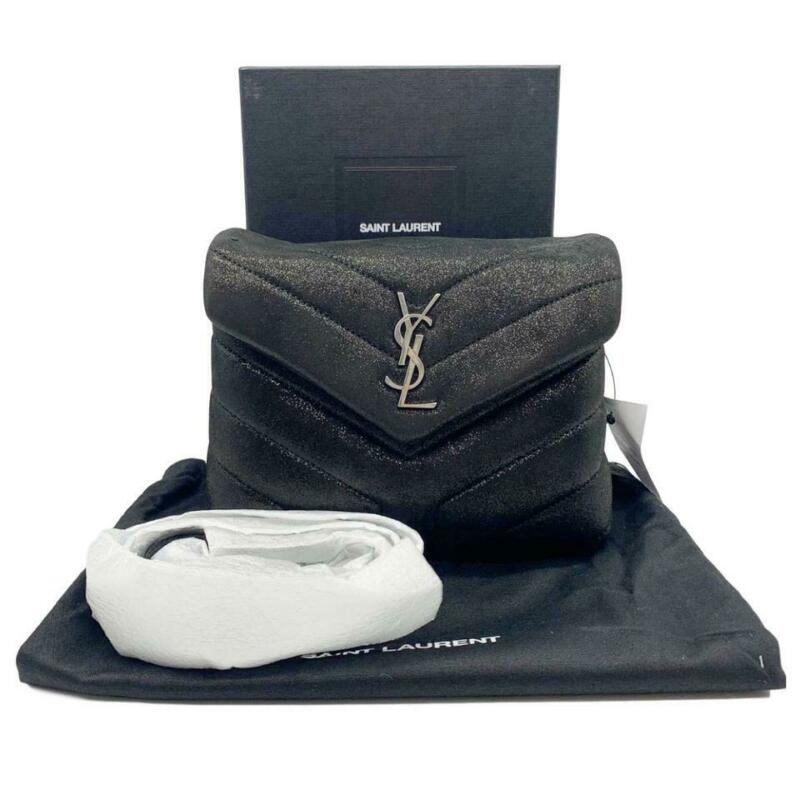 Saint Laurent Monogram Loulou Mini Glitter Black Suede Leather Cross Body Bag