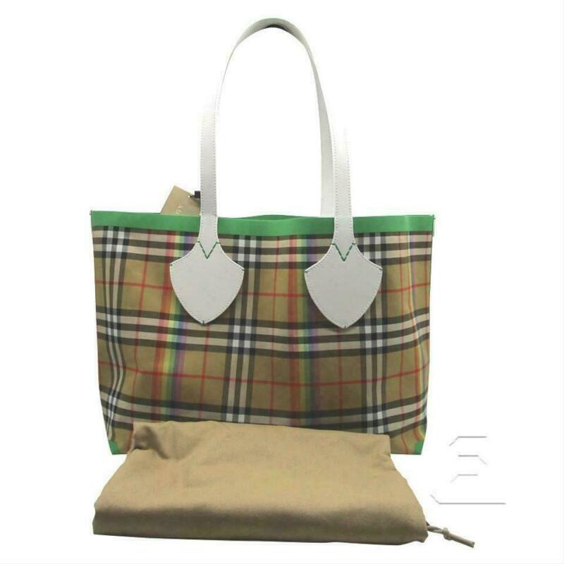 Burberry Medium Giant Vintage House Check Rainbow Beige Coated Canvas Tote