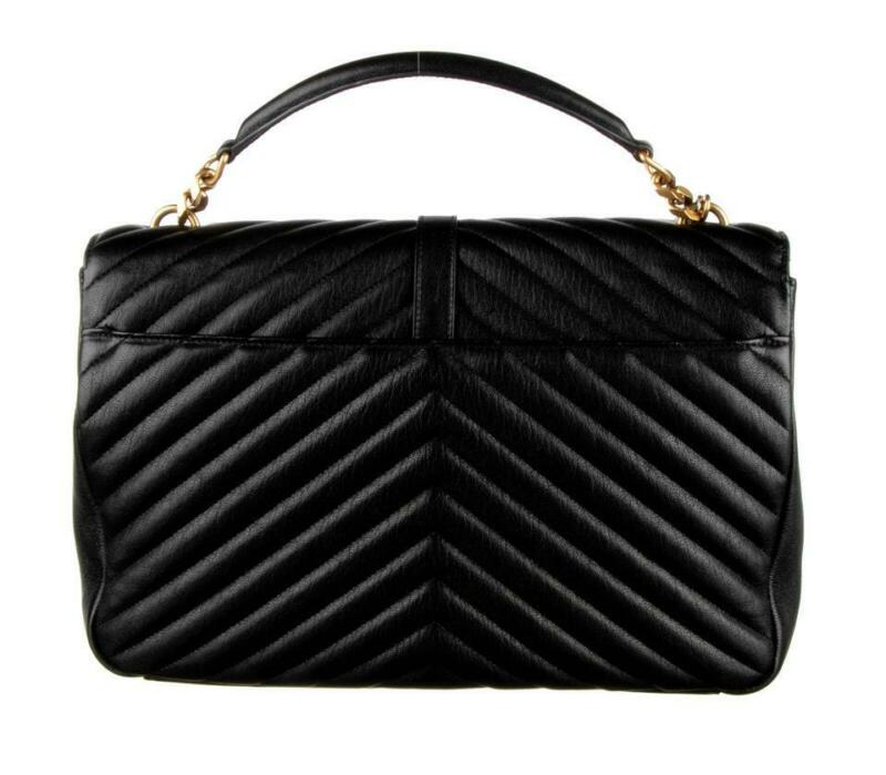 Saint Laurent Matelasse Chevron Large College Monogram Satchel Black Sheepskin