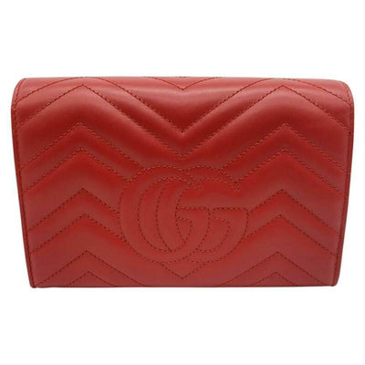 Gucci Chain Wallet Marmont Calfskin Matelasse Gg Red Leather Cross Body Bag