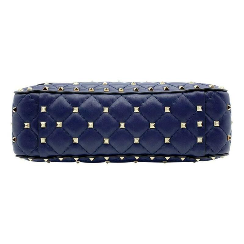 Valentino Garavani Medium Spike.it Vltn Logo Alt Blue Leather Shoulder Bag