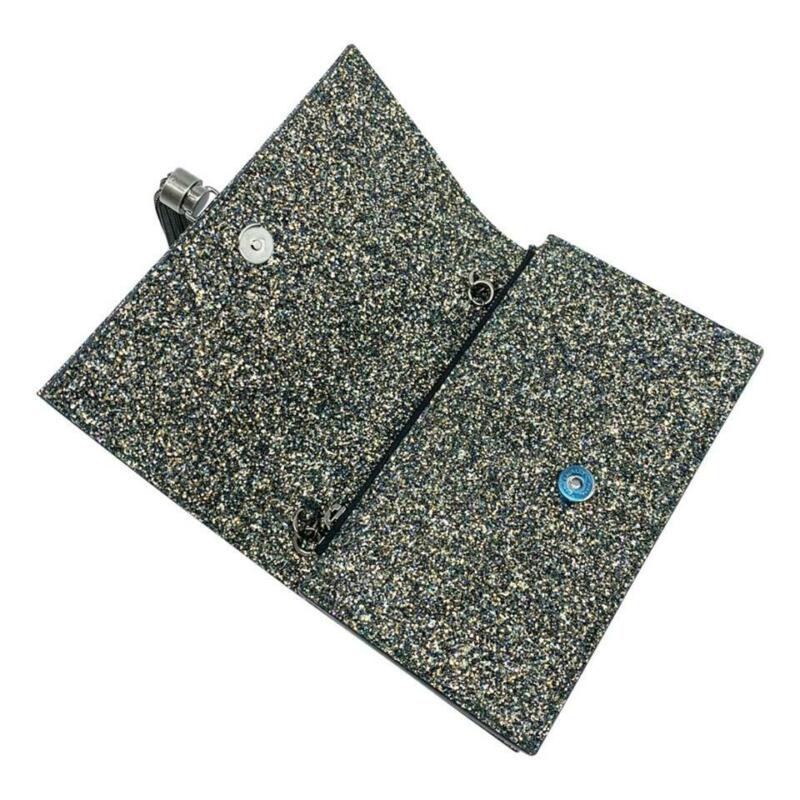 Saint Laurent Monogram Kate Tassel Glitter Chain Silver Leather Cross Body Bag