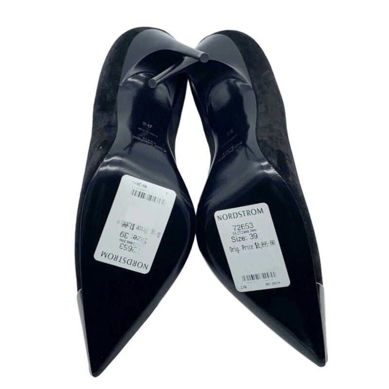 Saint Laurent YSL Black Zoe Embellished Pointy Toe Pumps Size 39 Suede