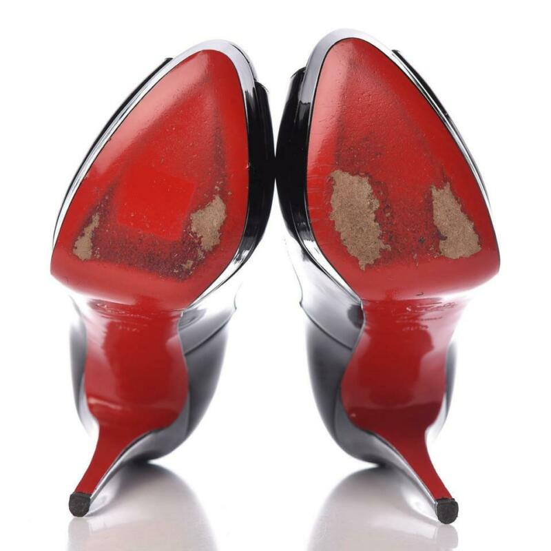 Christian Louboutin Black Patent Calfskin Lady 150 Peep Toe Platform Pumps