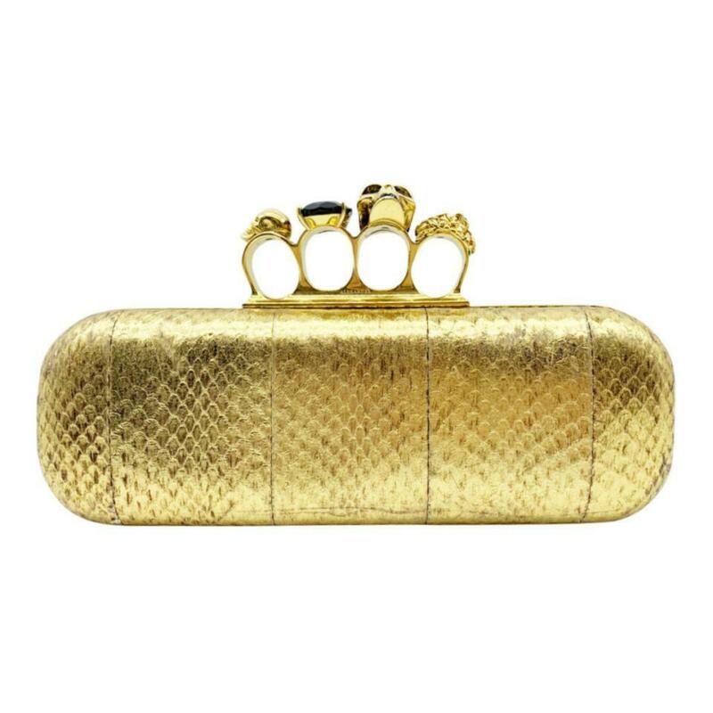 Alexander McQueen Knuckle Duster Metallic Skull Gold Snakeskin