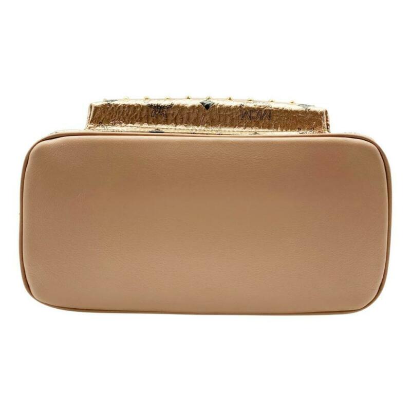 MCM Stark Outline Studs Champagne Gold Leather Backpack