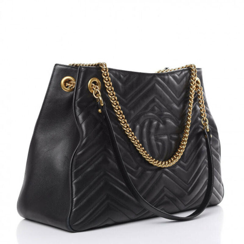 Gucci GG Marmont Calfskin Matelasse Medium Black Leather Shoulder Bag