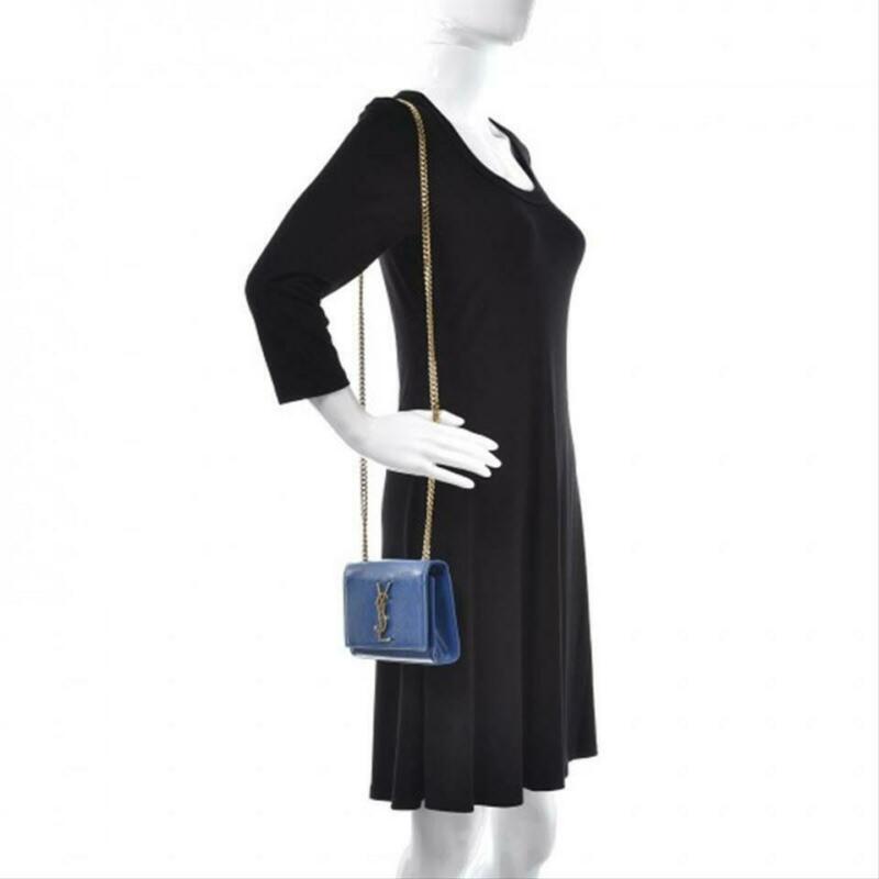 Saint Laurent Monogram Kate Chain Small Blue Leather Cross Body Bag