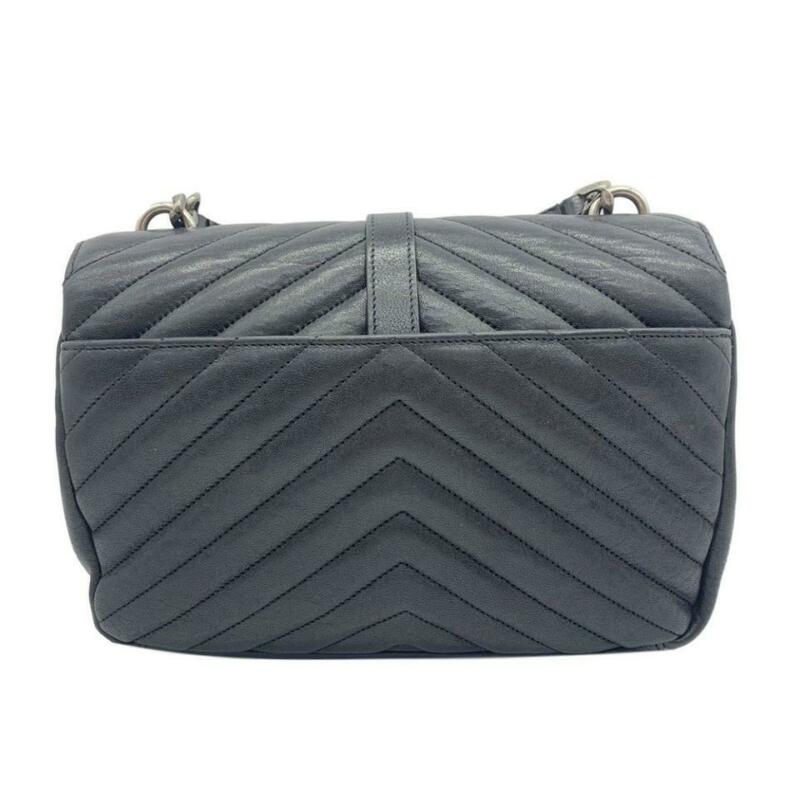 Saint Laurent Matelasse Chevron Medium College Monogram Black Sheepskin Leather