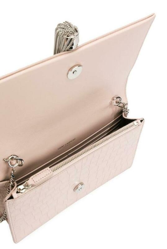 Saint Laurent Monogram Kate Chain Wallet Monogram Tassel Croc Pink Crocodile