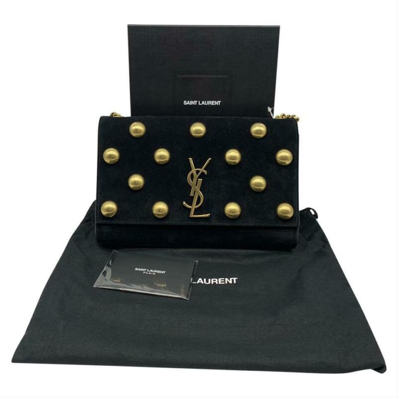 Saint Laurent Monogram Kate Monogram Ysl Medium Dome-stud Black Suede Leather