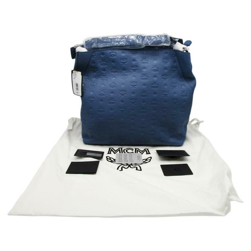 MCM Hobo Bag Klara Large Monogrammed Luft Blue Leather Tote