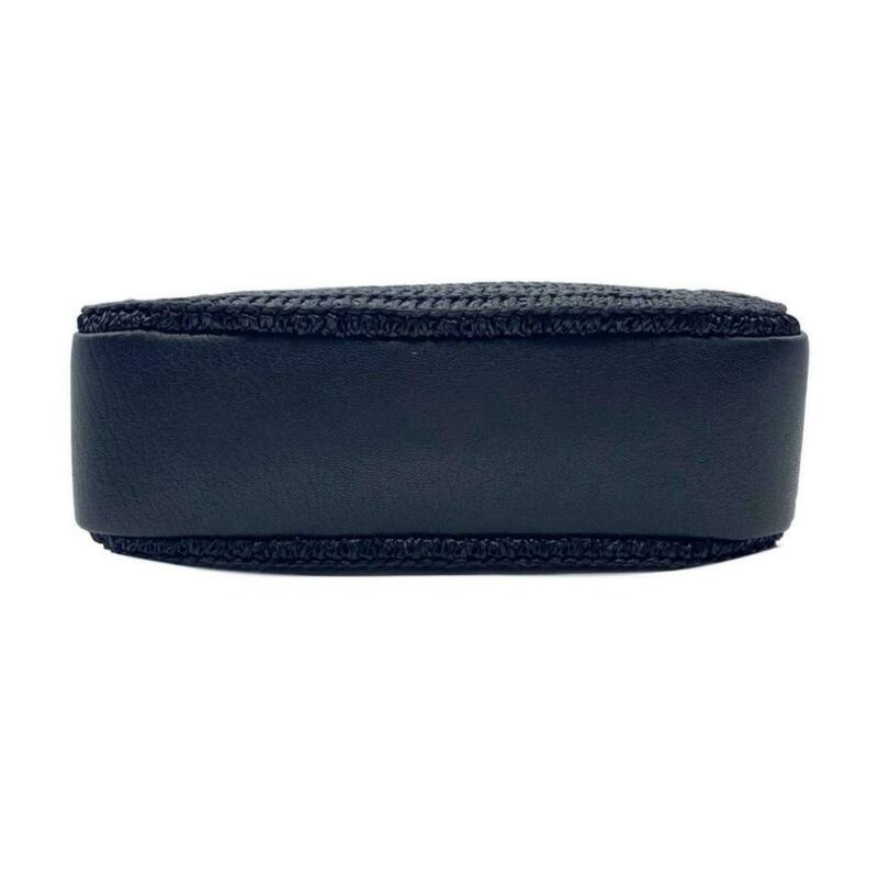 Saint Laurent Monogram Camera Raffia Canvas Lou Black Leather Cross Body Bag