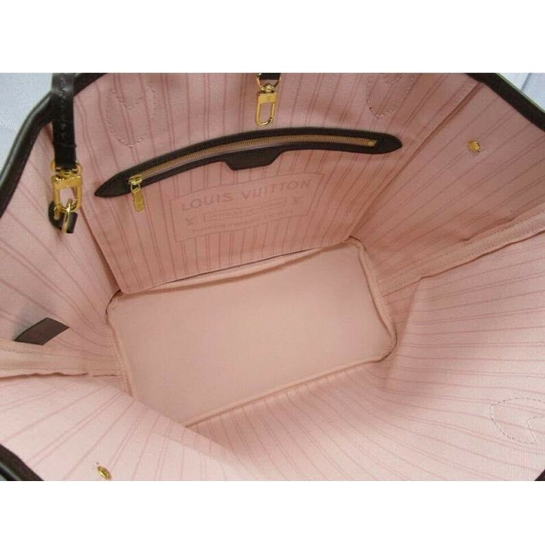 Louis Vuitton Neverfull 2019 Mm Damier Ebene Rose Ballerine Brown Coated Canvas