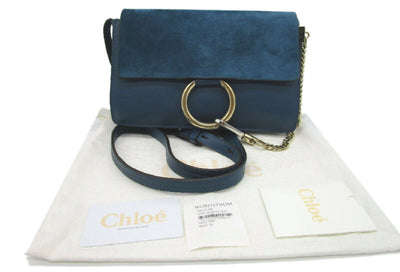 Chloe Faye New Small Majolica Suede Blue Leather Crossbody
